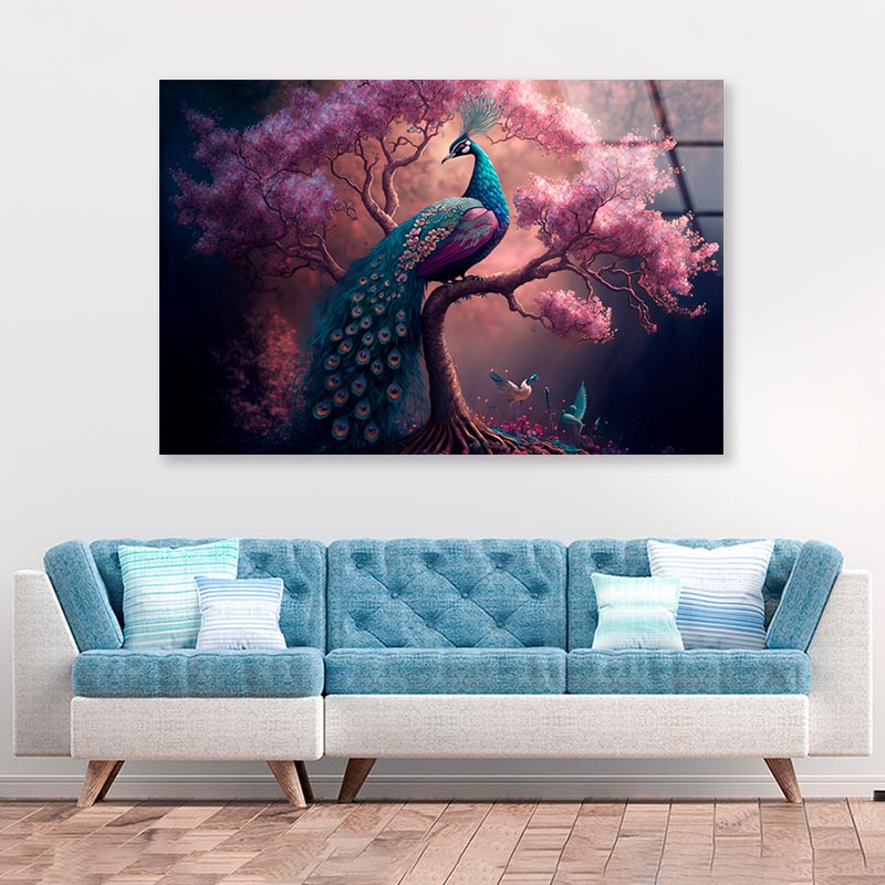 Peacock Sitting on Top of a Tree Acrylic Glass Print Tempered Glass Wall Art 100% Made in Australia Ready to Hang