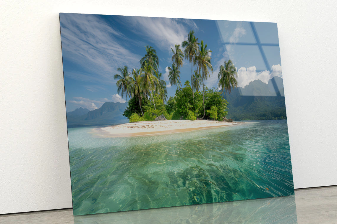 Tropical Island Paradise with Palm Trees Acrylic Glass Print Tempered Glass Wall Art 100% Made in Australia Ready to Hang - Bella Home Decor