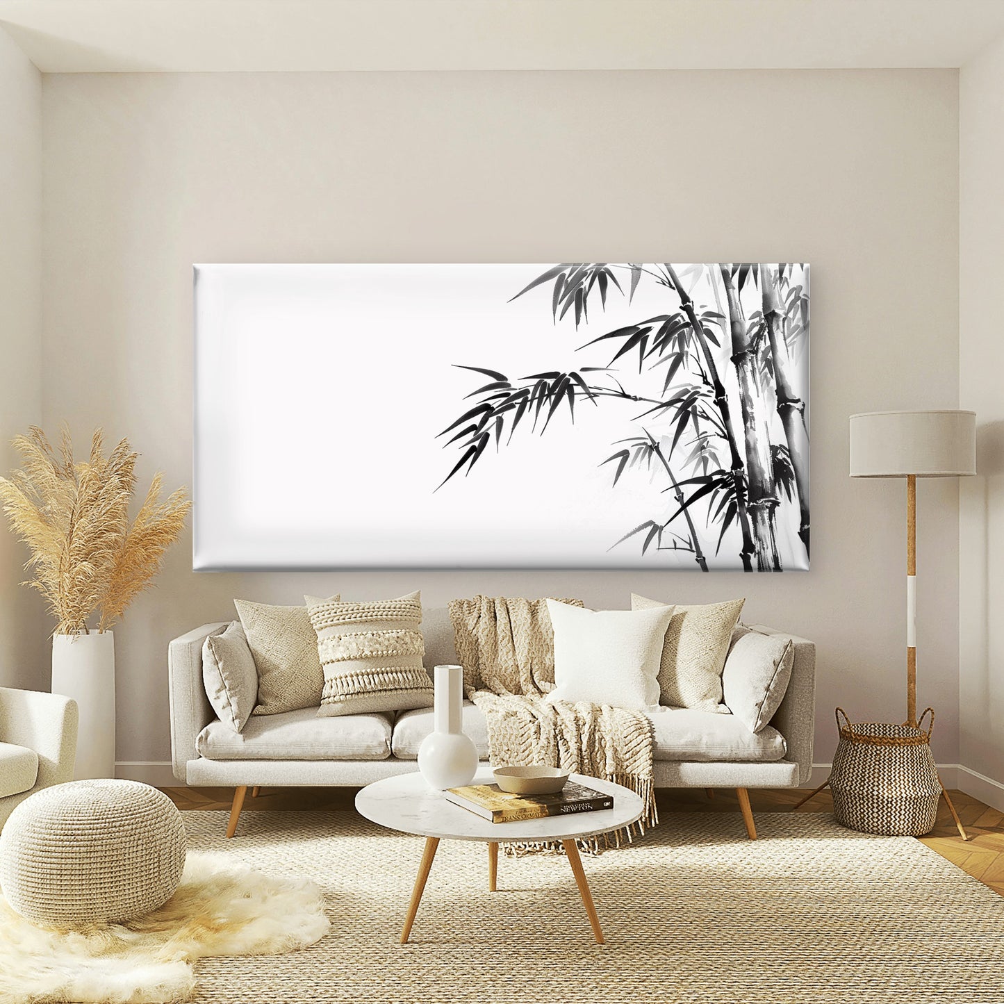 Black Ink Bamboo Stalks Art Wall Art Canvas Office Home Room Framed 120x60cm
