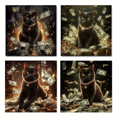 4pcs  Lucky Black Cat  LB  Wall Art Canvas Framed