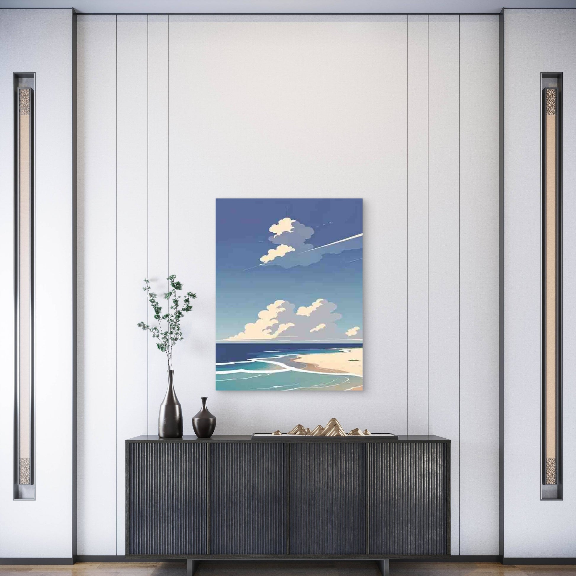 Beach Cloud ,Seascape Sky Painting 60x90cm Metal Print Ready to Hang - Bella Home Decor