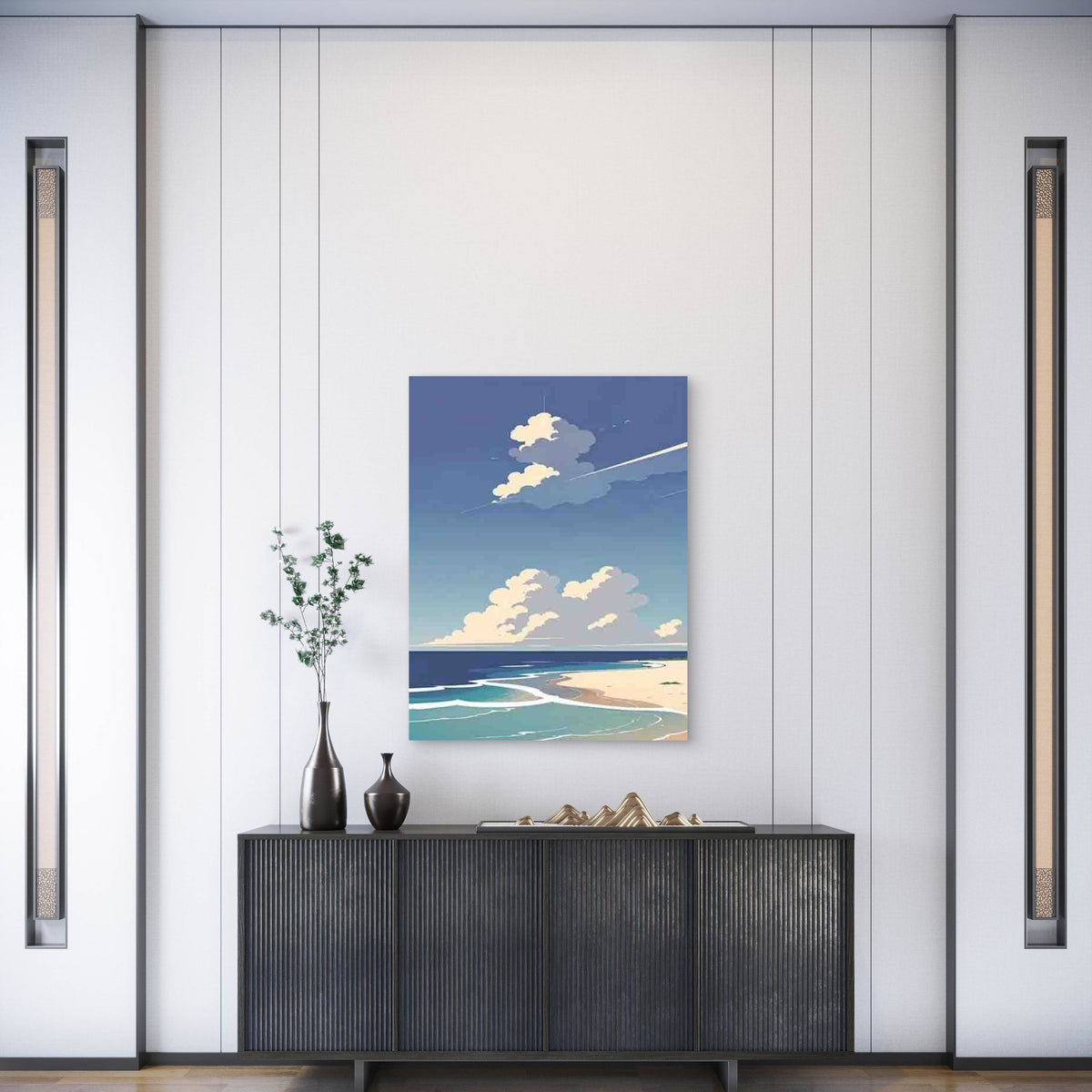Beach Cloud ,Seascape Sky Painting Metal Print Ready to Hang