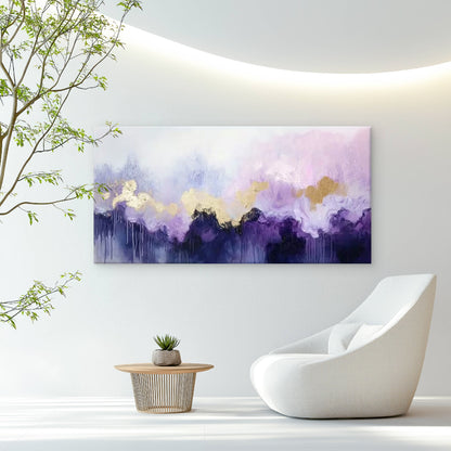 Elegant Purple Waves Golden Wall Art Canvas Office Home Room Framed 120x60cm