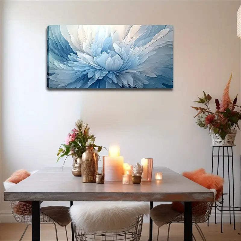Abstract Blue White Floral Wall Art Canvas Office Home Room Framed 120x60cm - Bella Home Decor