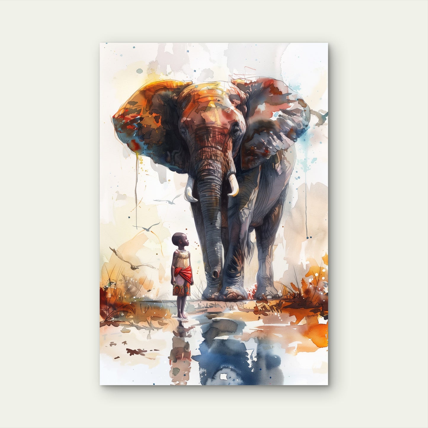 Watercolor Elephant Illustration 60x90cm Metal Print Ready to Hang