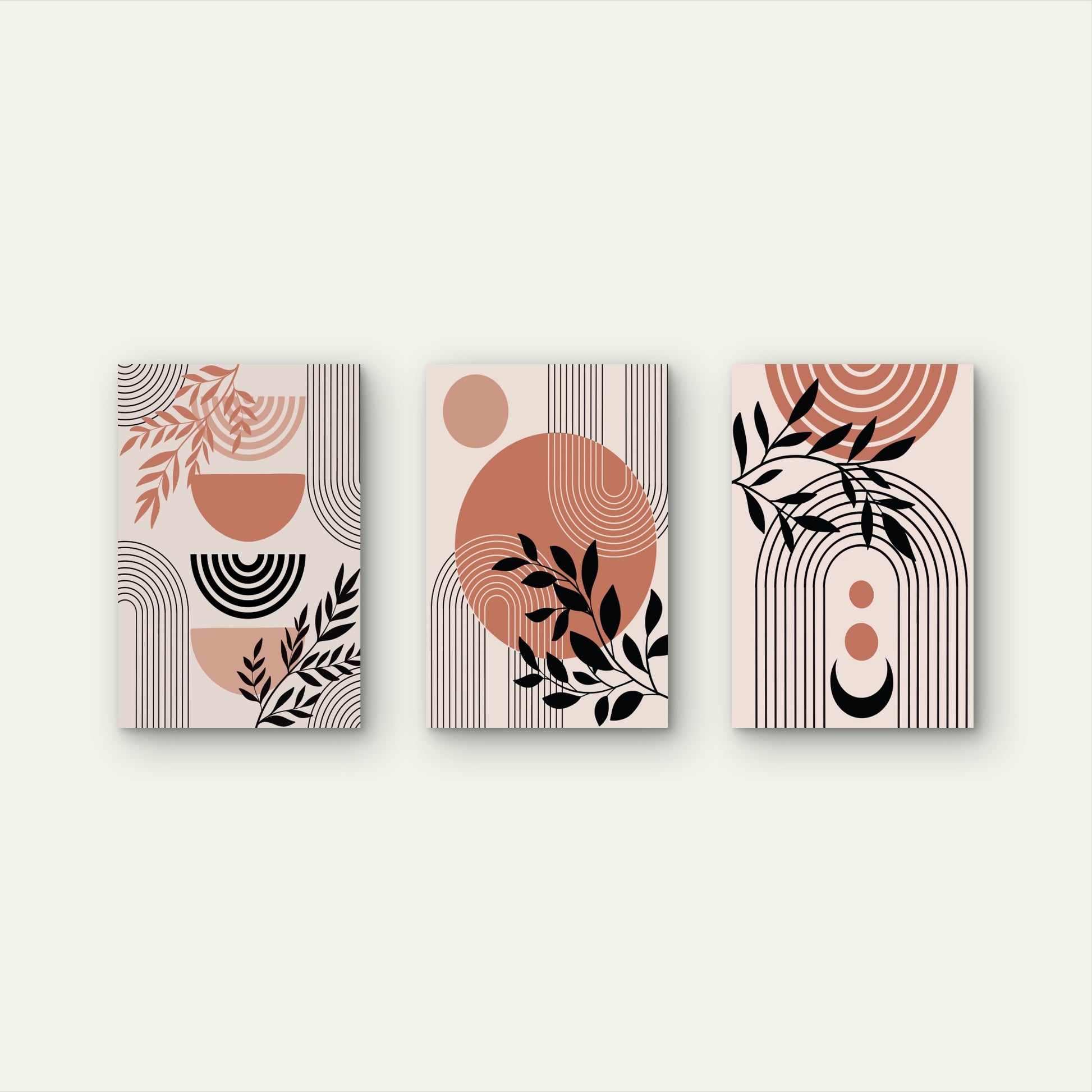 3pcs Terracotta Mid Century Boho Geometric Wall Art Set Canvas Framed 50x70cm - High Quality Print 100% Australian Made Wall Canvas Ready to Hang