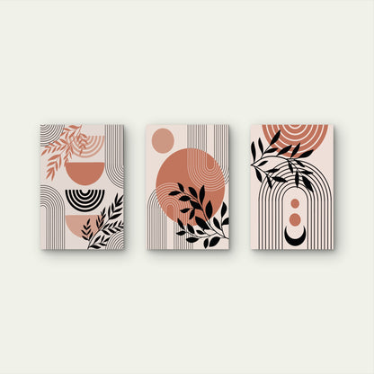 3pcs Terracotta Mid Century Boho Geometric Wall Art Set Canvas Framed 50x70cm - High Quality Print 100% Australian Made Wall Canvas Ready to Hang