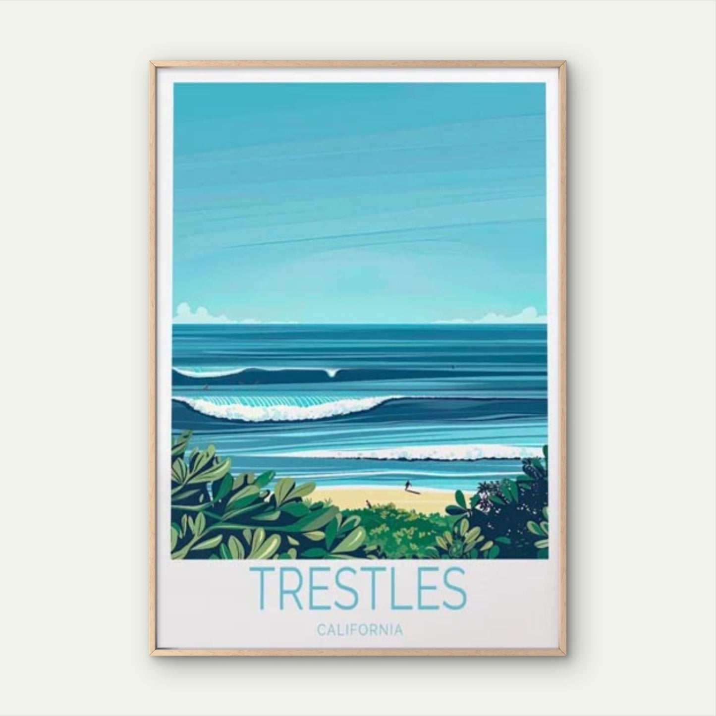 Trestles California, Beach and Blue Sky Travel Poster Print Wall Art