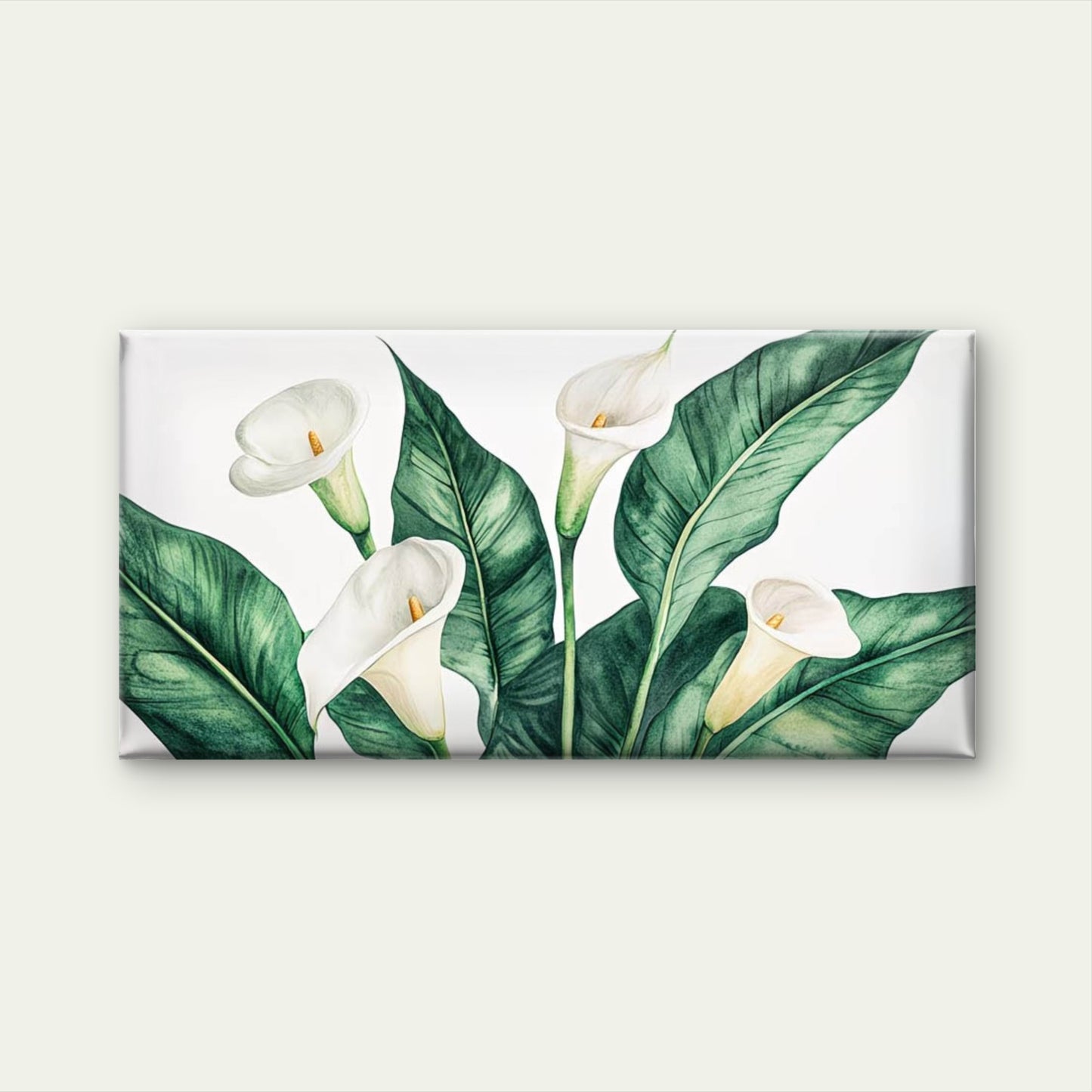 White Lilies, Green Leaves Wall Art Canvas Office Home Room Framed 120x60cm - Bella Home Decor