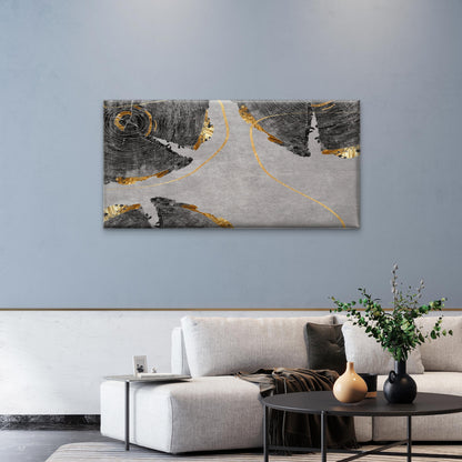 Abstract Grey And Gold Tree Rings Wood Grain Wall Art Canvas Office Home Room Framed 120x60cm