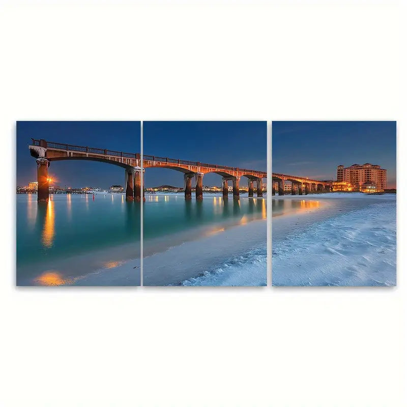 3pcs Destin Harbor Bridge & Beach Scene Metal Print Ready to Hang Art - Bella Home Decor