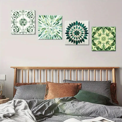 4pcs Nature-Inspired Green Tint    Wall Art Canvas Framed