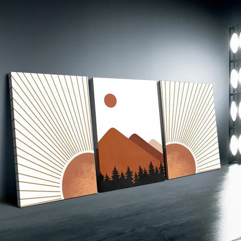 3pcs Abstract Terracotta Landscape Wall Art Set Canvas Unframed - High Quality Print 100% Australian Made Wall Canvas - Bella Home Decor