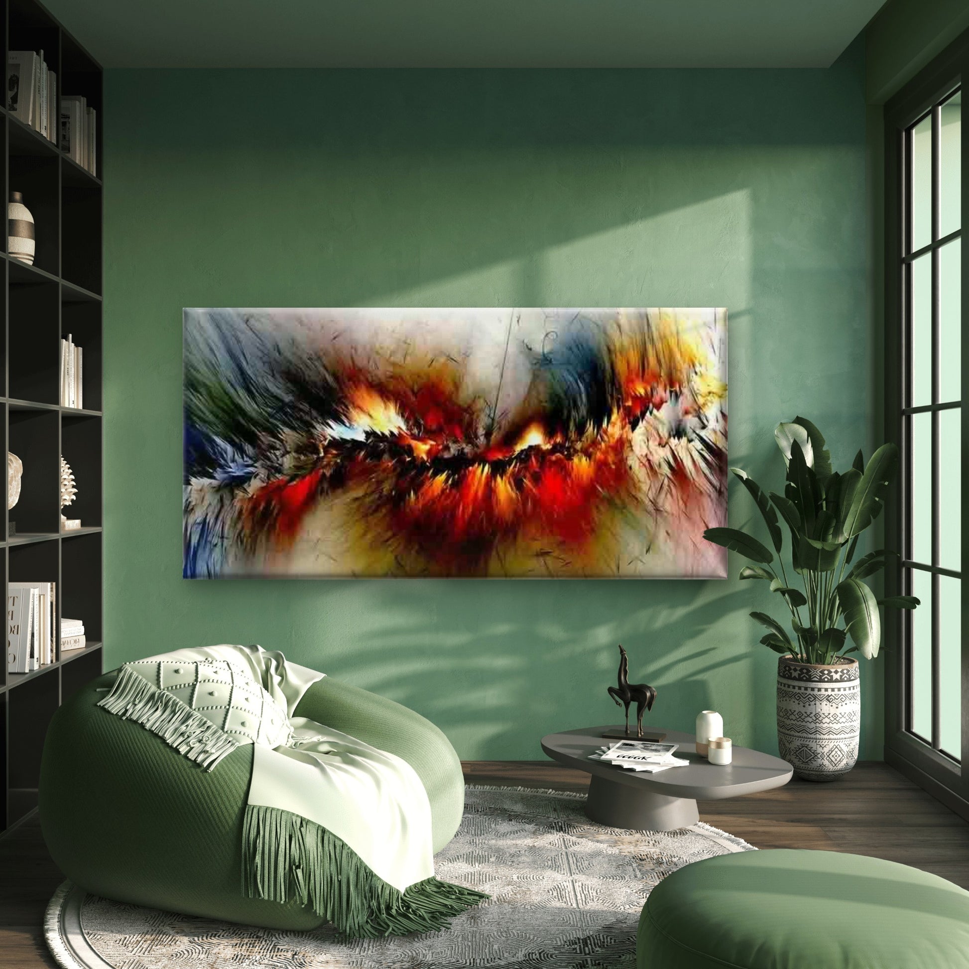 Modern Abstract Flame Wall Art Canvas Office Home Room Framed 120x60cm - Bella Home Decor