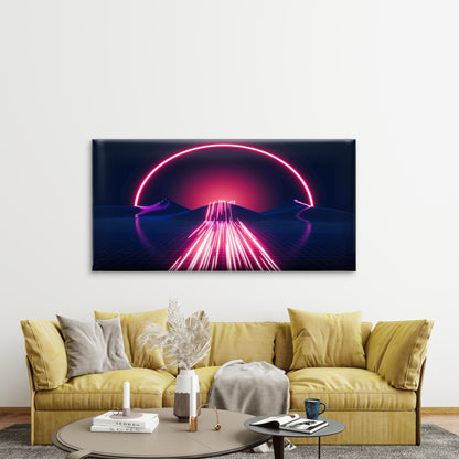 80s Synthwave Landscape Wall Art Canvas Office Home Room Framed 120x60cm - Bella Home Decor