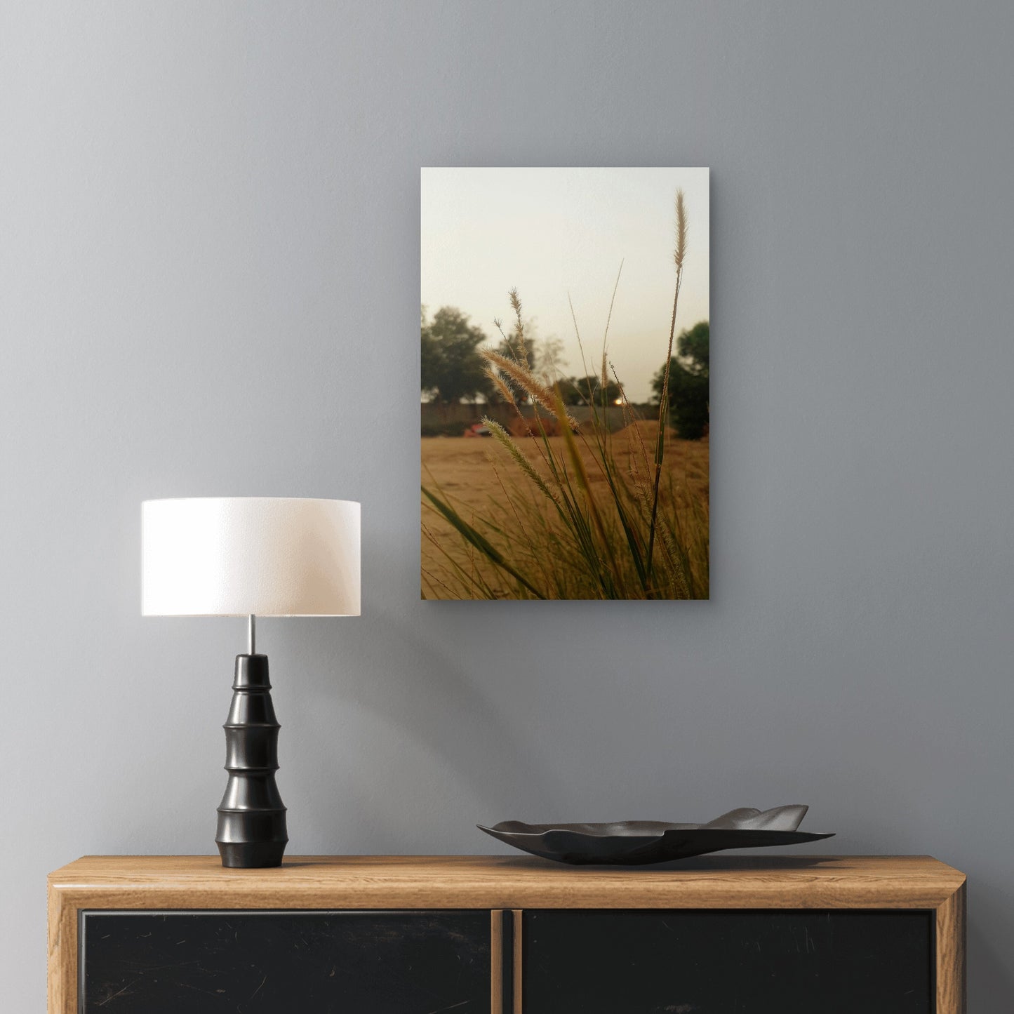 Close Up Reeds Growing Field 40x60cm Metal Print Ready to Hang