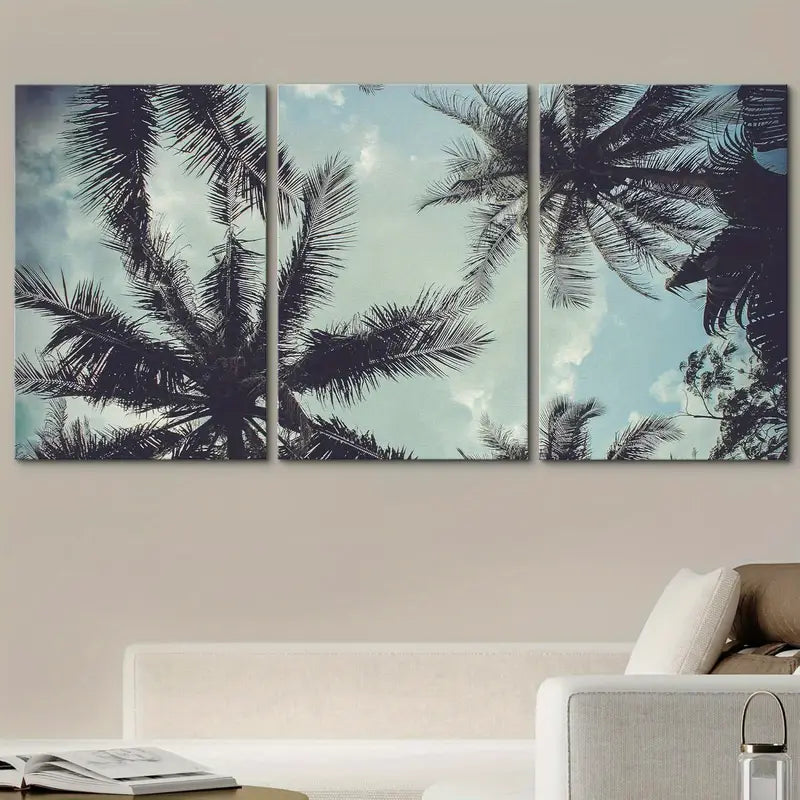 3pcs Tropical Palm Tree Canvas Metal Print Ready to Hang Art