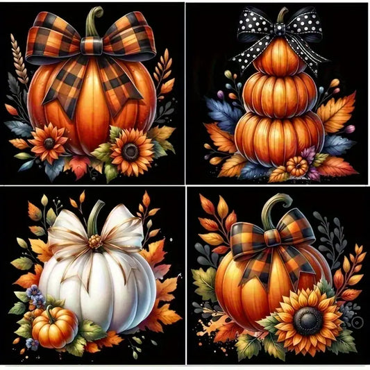 4pcs Adult Beginner Pumpkin With Bow Wall Art Canvas Framed