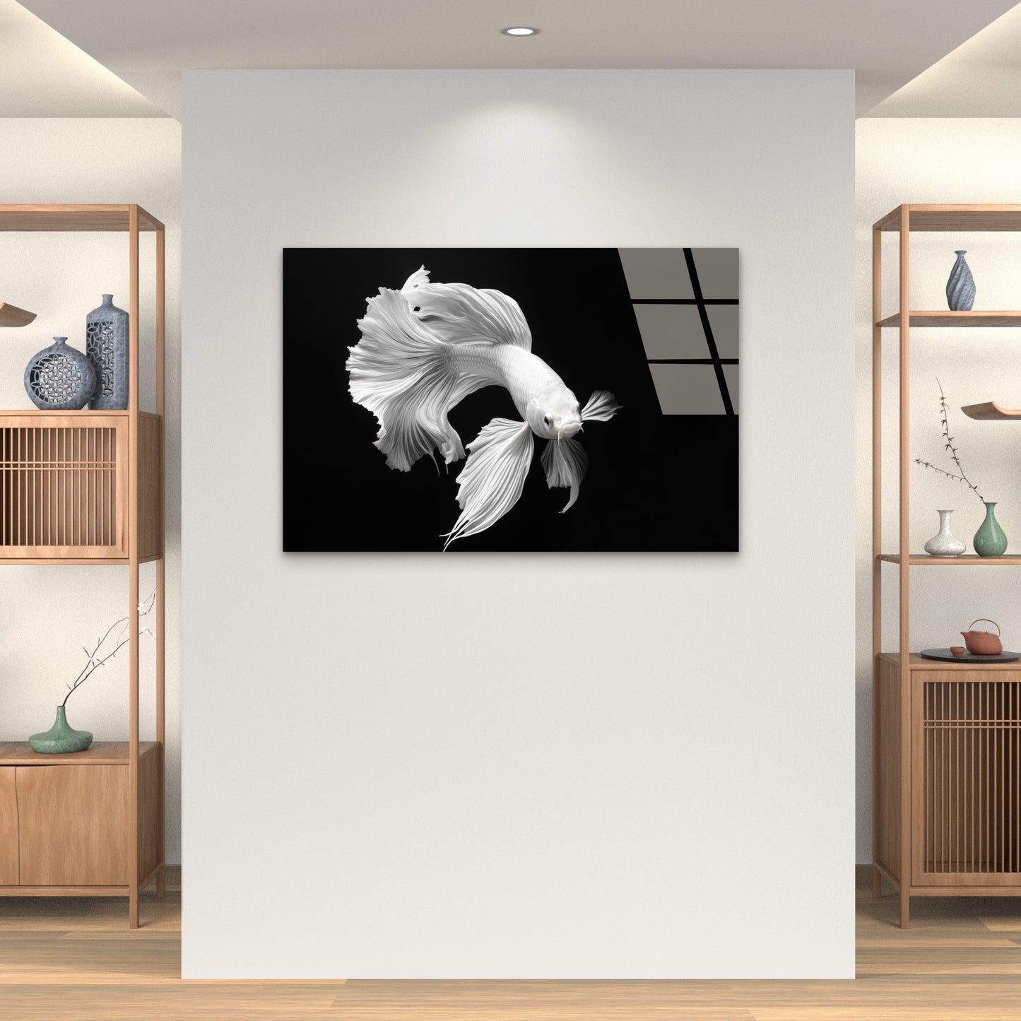 White Siamese Fighting Fish Acrylic Glass Printing Wall Art Australian Made Qualit