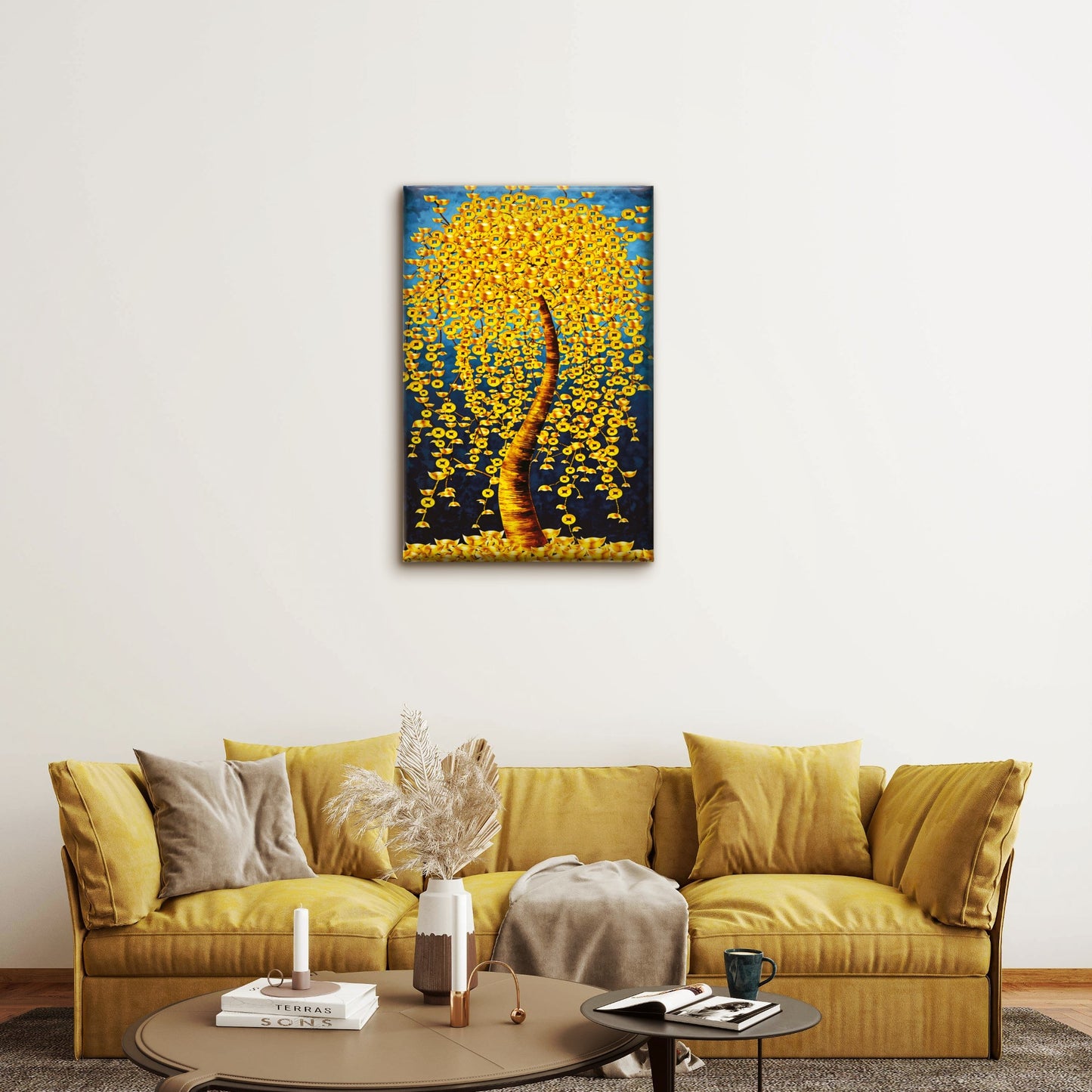 Yellow Flower Trees Painting Wall Art Decor 100% Australian Made