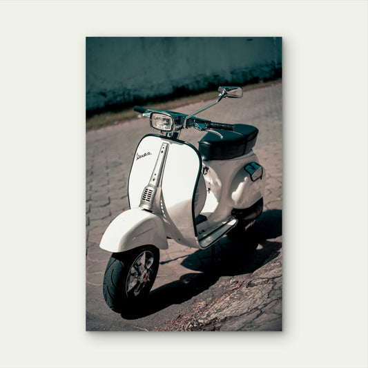 White Vespa Scooter 60x90cm Metal Print Ready to Hang