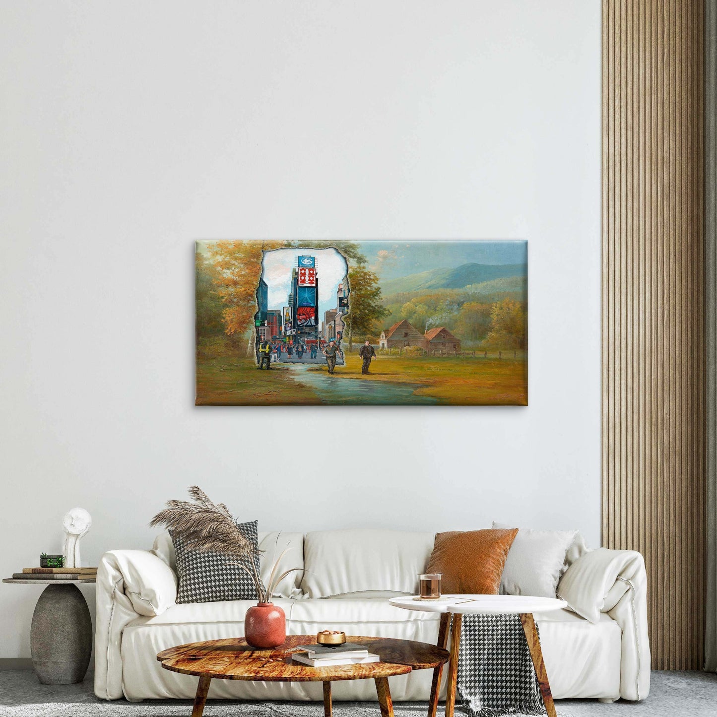 Vintage City Nature Contrast Wall Art Canvas Office Home Room Framed 120x60cm