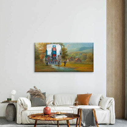 Vintage City Nature Contrast Wall Art Canvas Office Home Room Framed 120x60cm