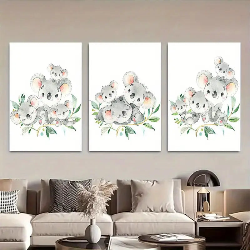 3pcs Koala Digital Print Canvas Metal Print Ready to Hang Art