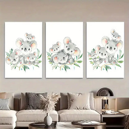 3pcs Koala Digital Print Canvas Metal Print Ready to Hang Art