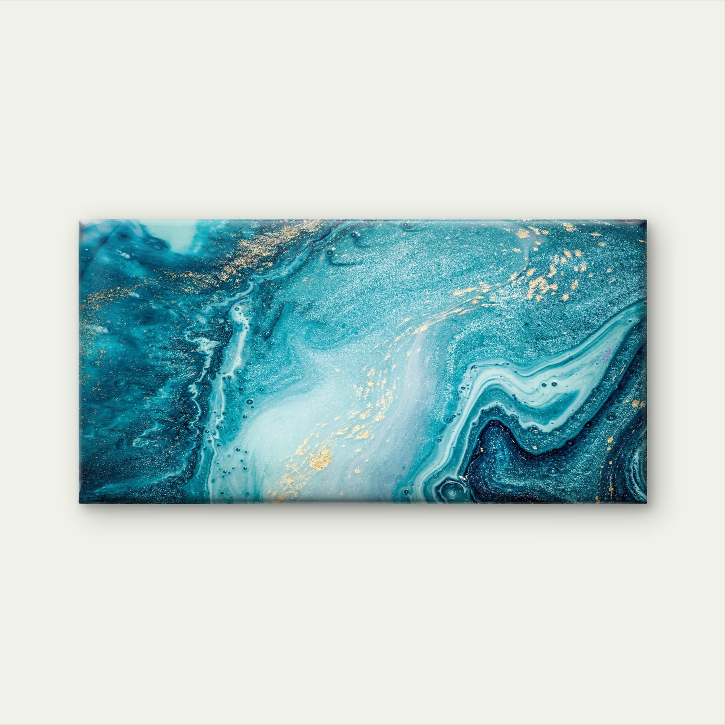Abstract Teal Turquoise Ocean Fluid Wall Art Canvas Office Home Framed 120x60cm