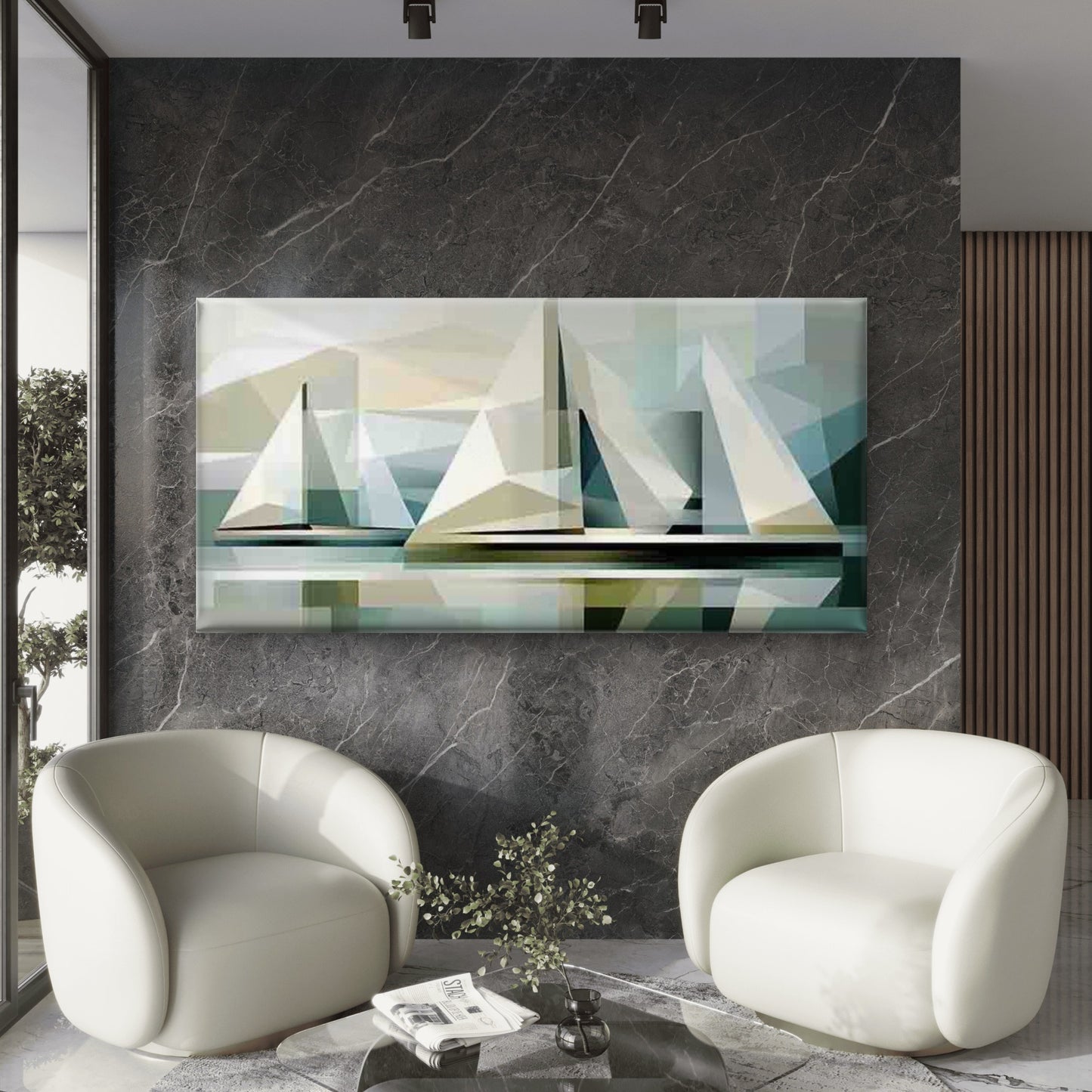 Abstract Sailboats Art Wall Art Canvas Office Home Room Framed 120x60cm - Bella Home Decor