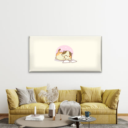 Writing Calico Cat Pastel Cream Wall Art Canvas Office Home Room Framed 120x60cm