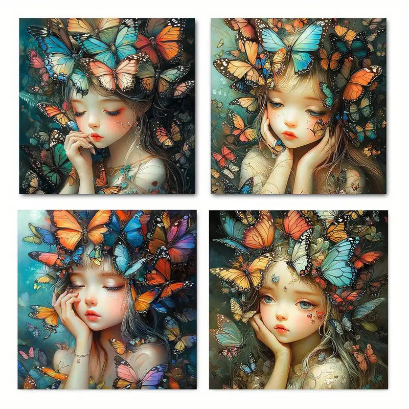 4pcs   Fairy with Butterflies sd   Wall Art Canvas Framed