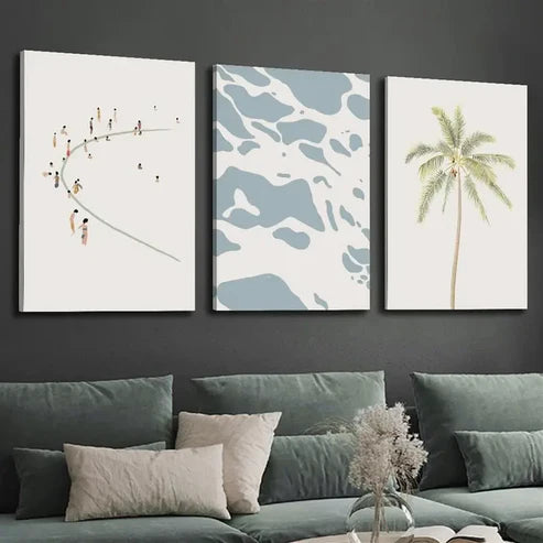 3pcs Abstract Palm Trees, Minimalist Beach Wall Art Set Canvas Unframed - High Quality Print 100% Australian Made Wall Canvas - Bella Home Decor