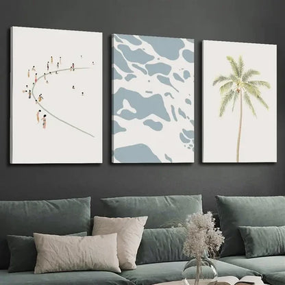3pcs Abstract Palm Trees, Minimalist Beach Wall Art Set Canvas Unframed - High Quality Print 100% Australian Made Wall Canvas - Bella Home Decor