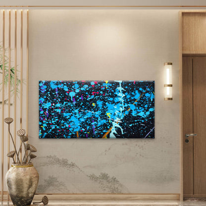 Blue Paint Splash Background Wall Art Canvas Office Home Room Framed 120x60cm - Bella Home Decor
