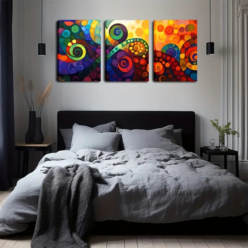 3pcs Swirls And Dots Canvas Metal Print Ready to Hang Art