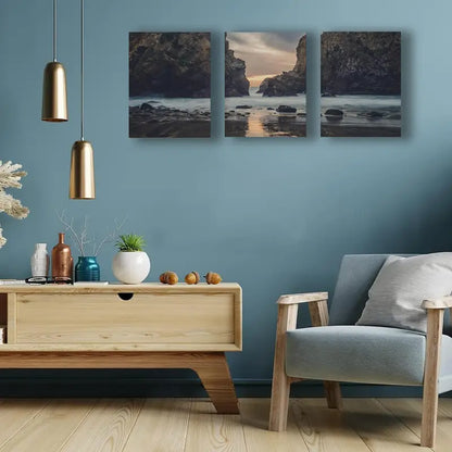 3pcs Mountain & Lake Landscape With Sunset Metal Print Ready to Hang Art