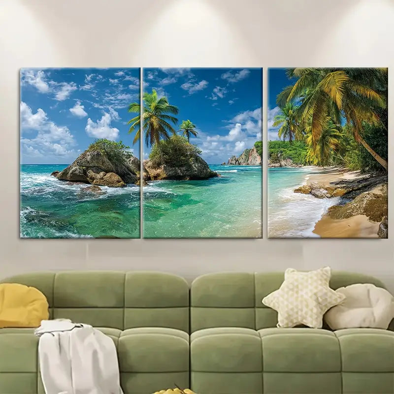 3pcs Tropical Caribbean Beach Metal Print Ready to Hang Art