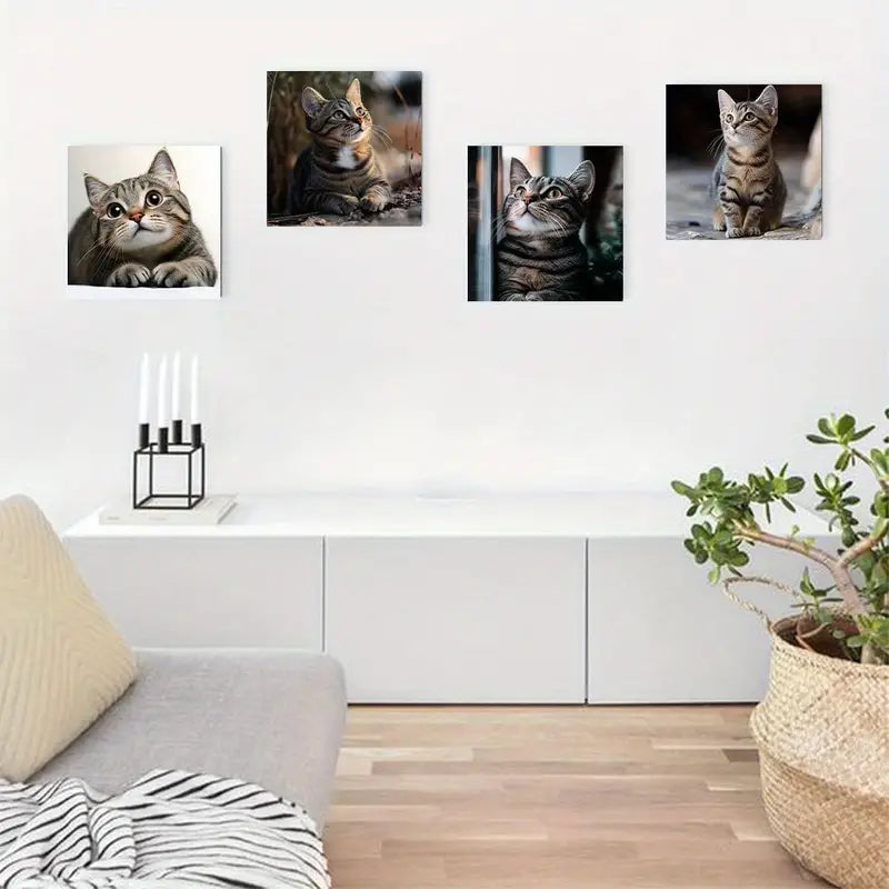 4pcs Contemporary Style Cat   Wall Art Canvas Framed