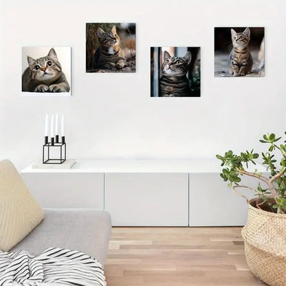 4pcs Contemporary Style Cat   Wall Art Canvas Framed