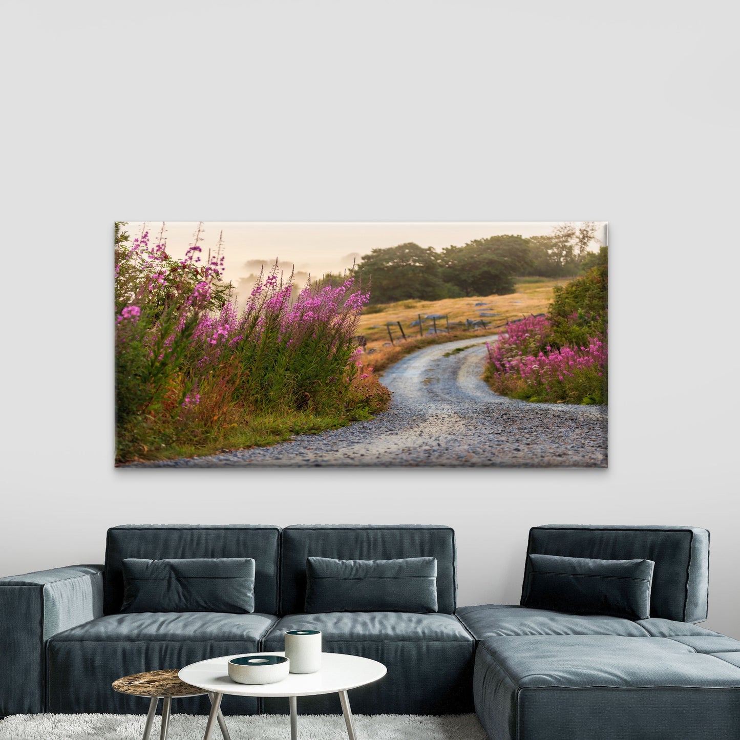 Misty Country Road Path Wall Art Canvas Office Home Room Framed 120x60cm
