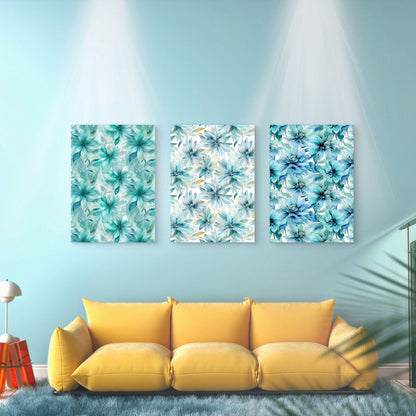 3pcs Blue Watercolor Floral Pattern Botanical Wall Art Set Canvas Framed 40x60cm - High Quality Print 100% Australian Made Wall Canvas Ready to Hang