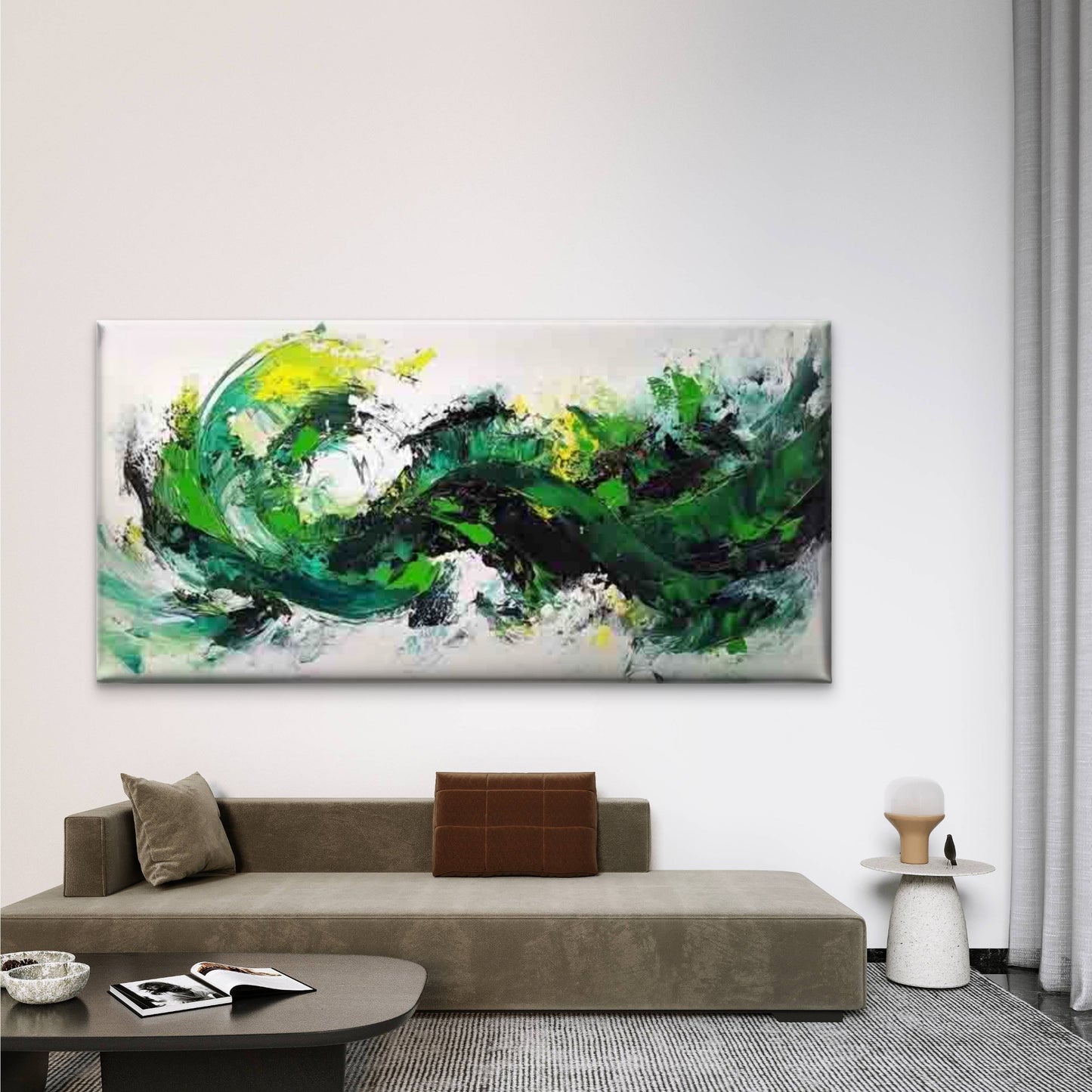 Green Tones & Bubble Effects Wall Art Canvas Office Home Room Framed 120x60cm - Bella Home Decor