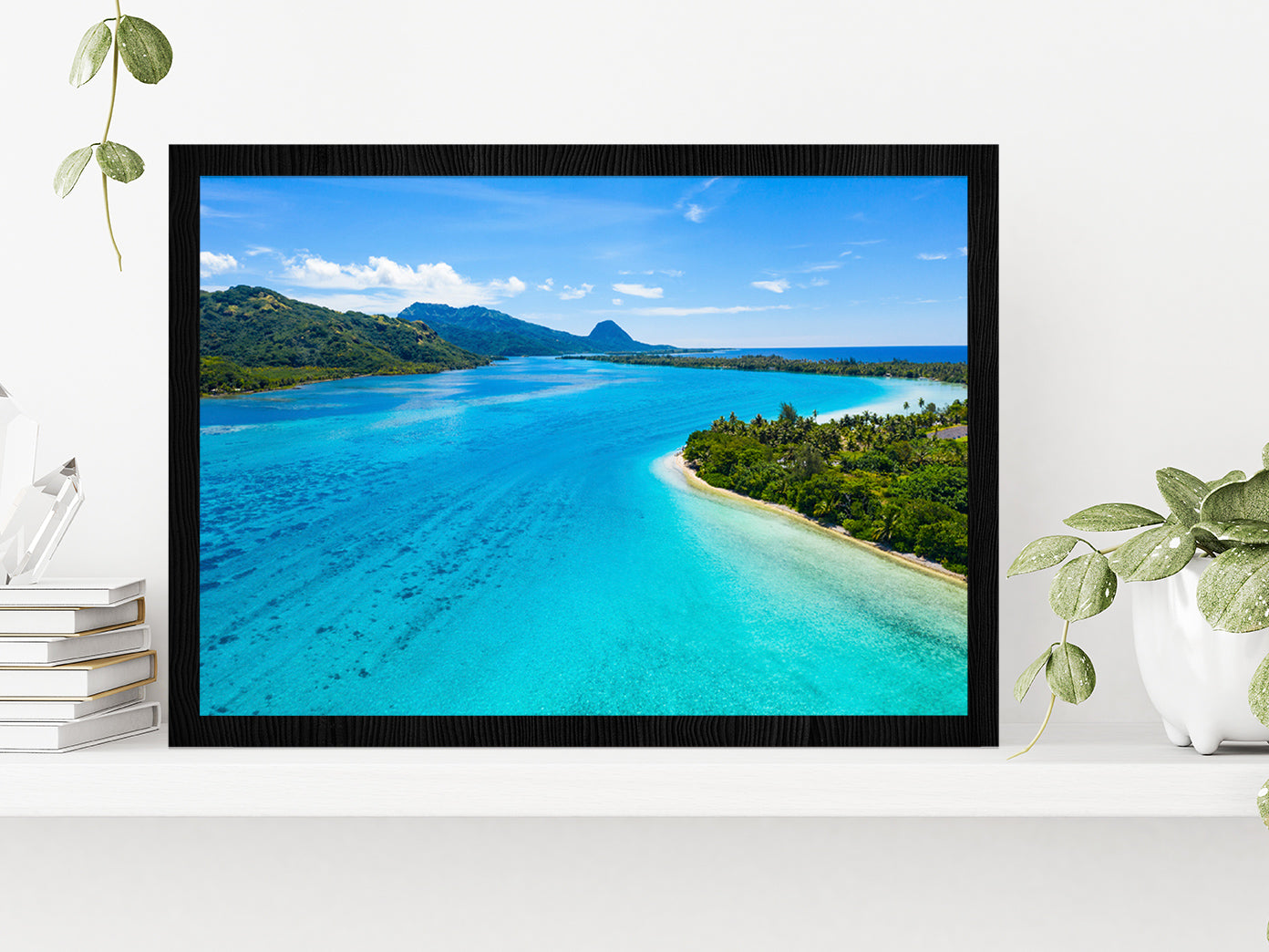 French Polynesia Tahiti island Glass Framed Wall Art, Ready to Hang Quality Print Without White Border Black