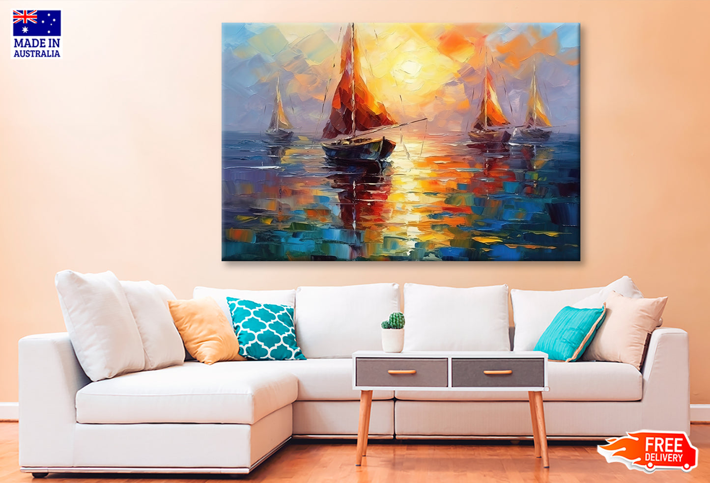 Sailing Boats on the Sea Sunset Sky Oil Painting Wall Art Limited Edition High Quality Print