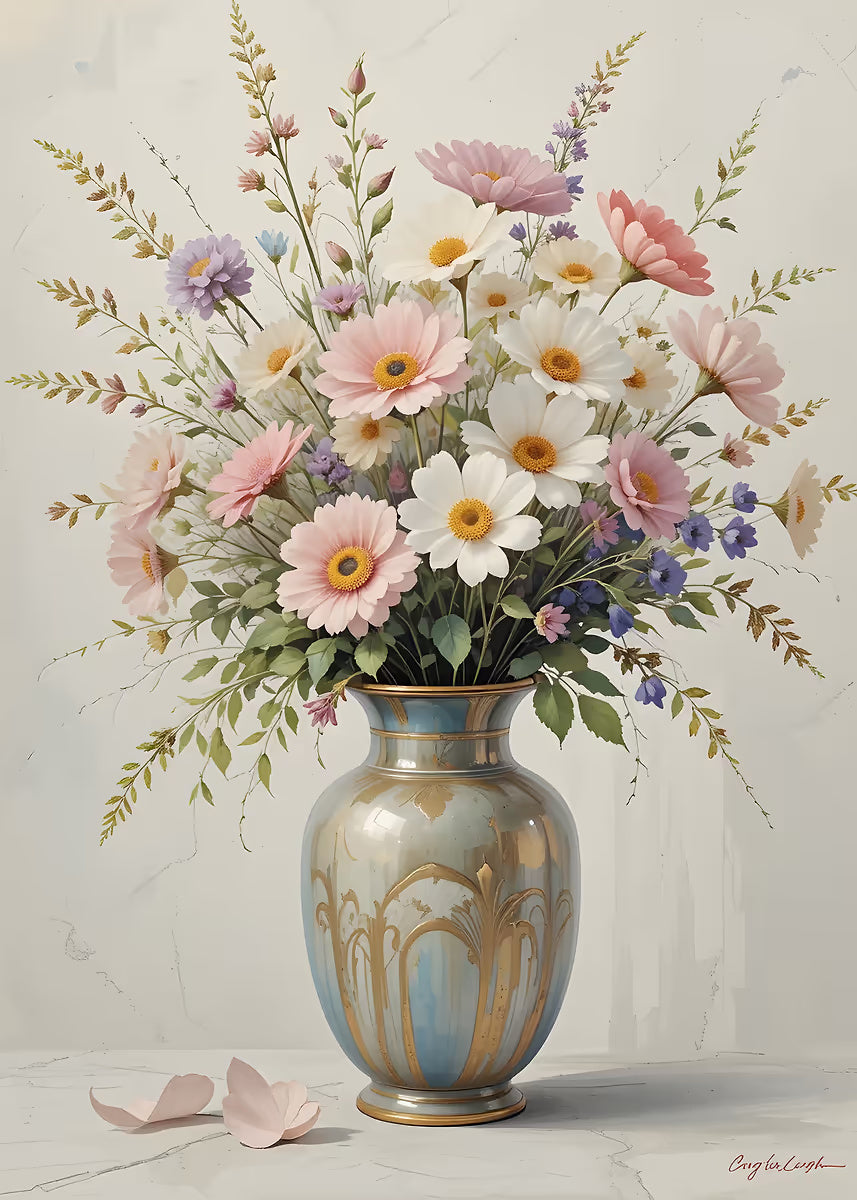 Blush Pink Gerbera Daisy Vase 60x90cm Metal Print Ready to Hang - Bella Home Decor