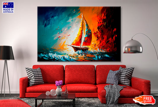 Illustration Of Seascape With Yacht Oil Painting Wall Art Limited Edition High Quality Print