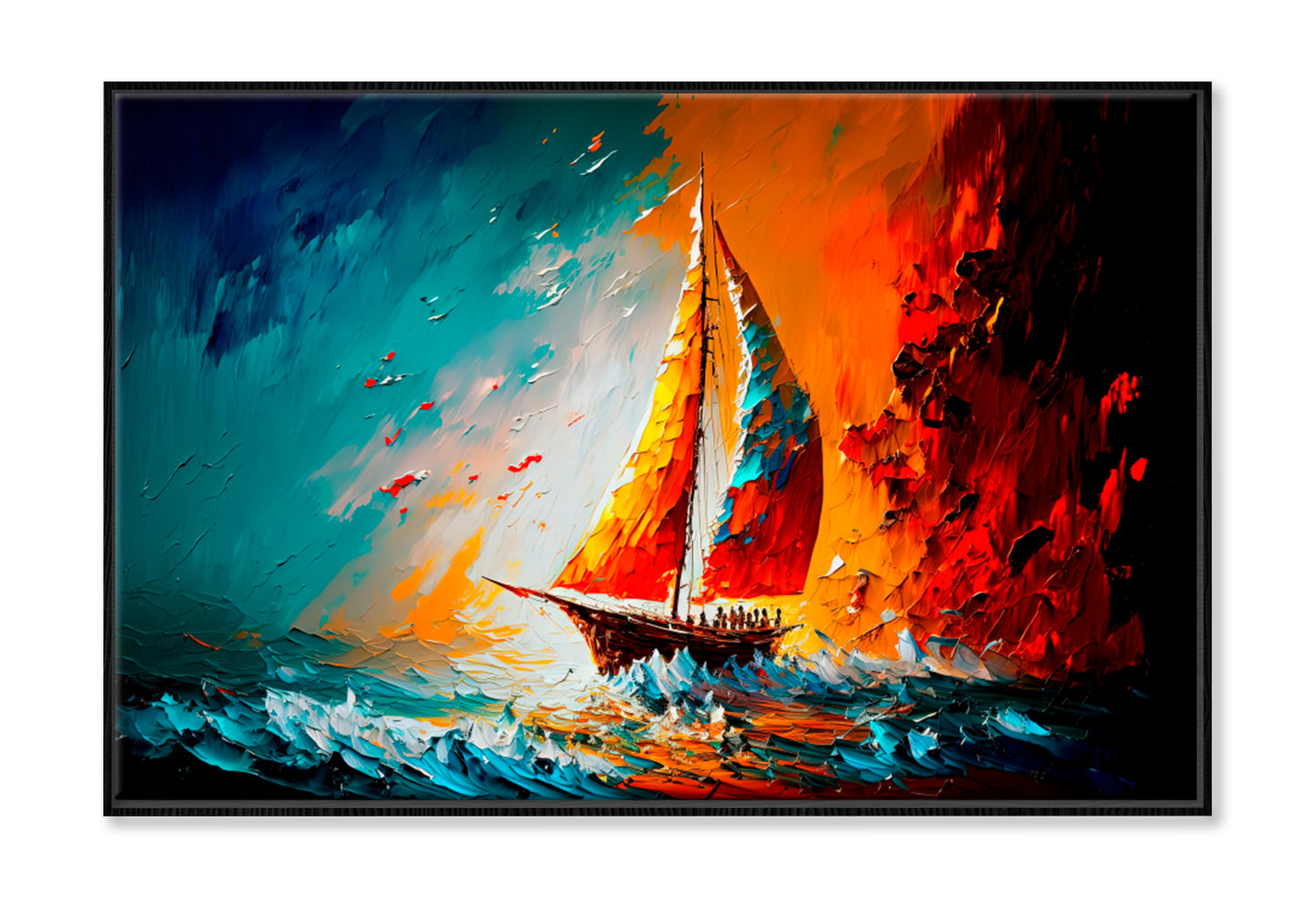 Illustration Of Seascape With Yacht Oil Painting Wall Art Limited Edition High Quality Print Canvas Box Framed Black