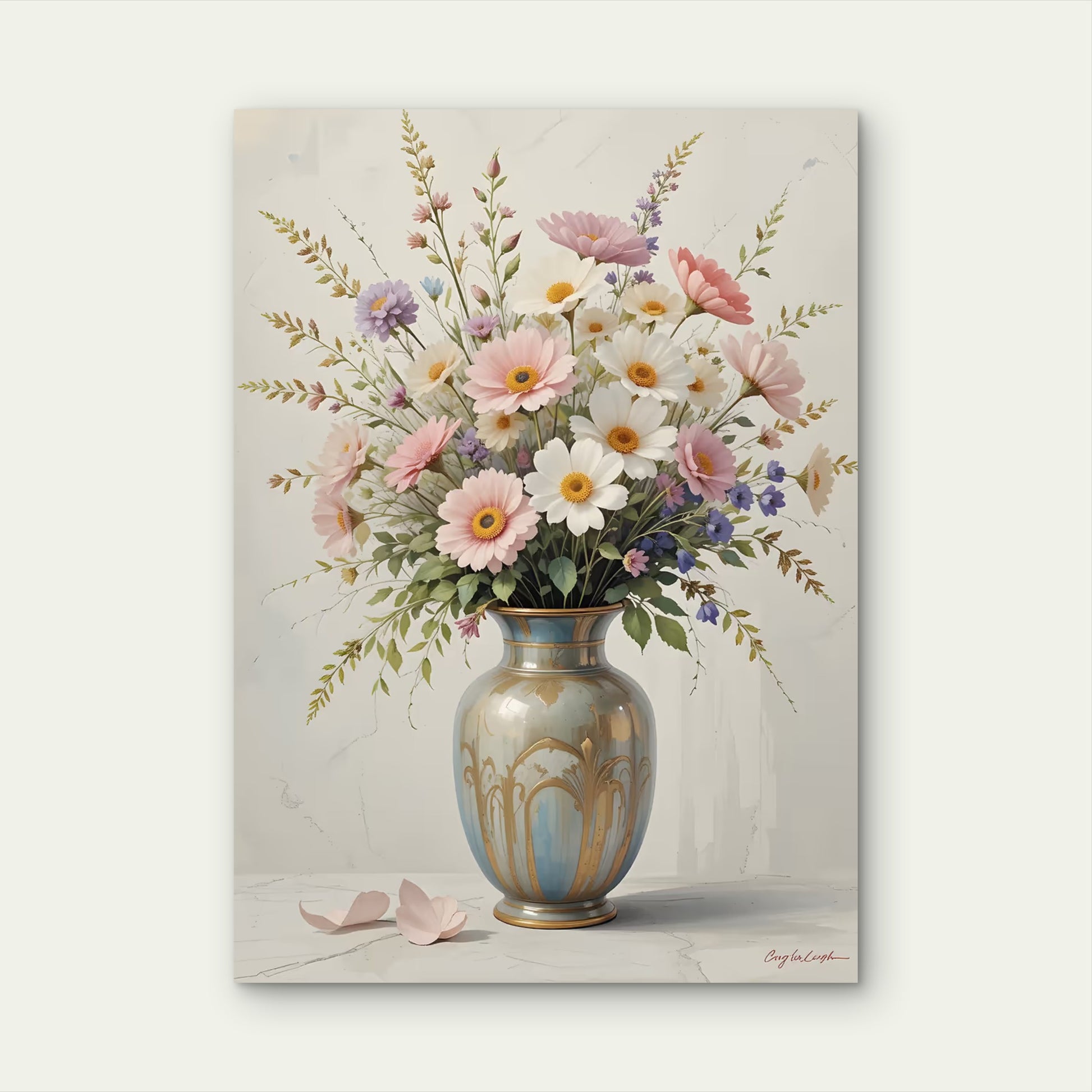 Blush Pink Gerbera Daisy Vase 60x90cm Metal Print Ready to Hang - Bella Home Decor
